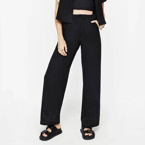 NWT Disturbia Womens Thorell Embroidered Cotton Wide Leg US 14 Black Gothic Vibe